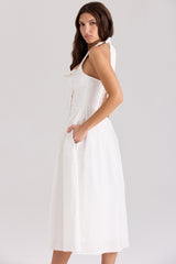 white cotton halter neck midi dress