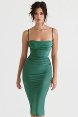 forest draped corset midi dress