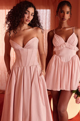ballerina pink strapless midi dress
