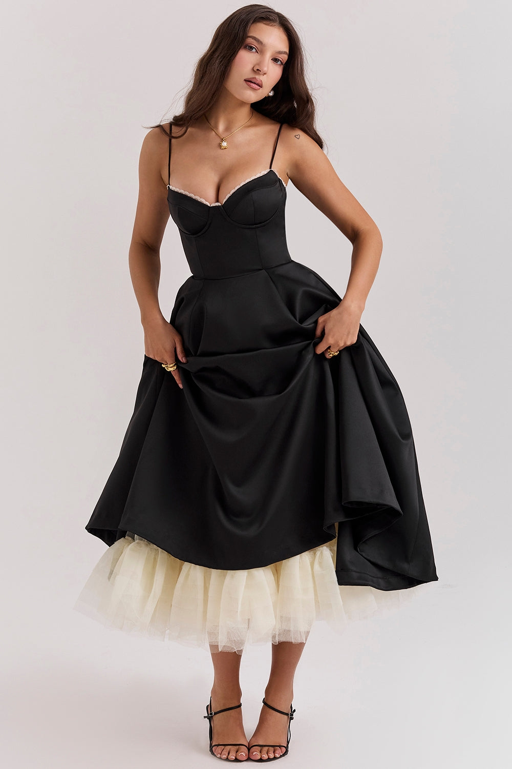 black tulle midi dress