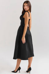 black satin twist strap midi dress - sale